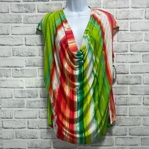Worthington Slouch Neck Multicolor Stretch Sleeveless Blouse NWT 2X